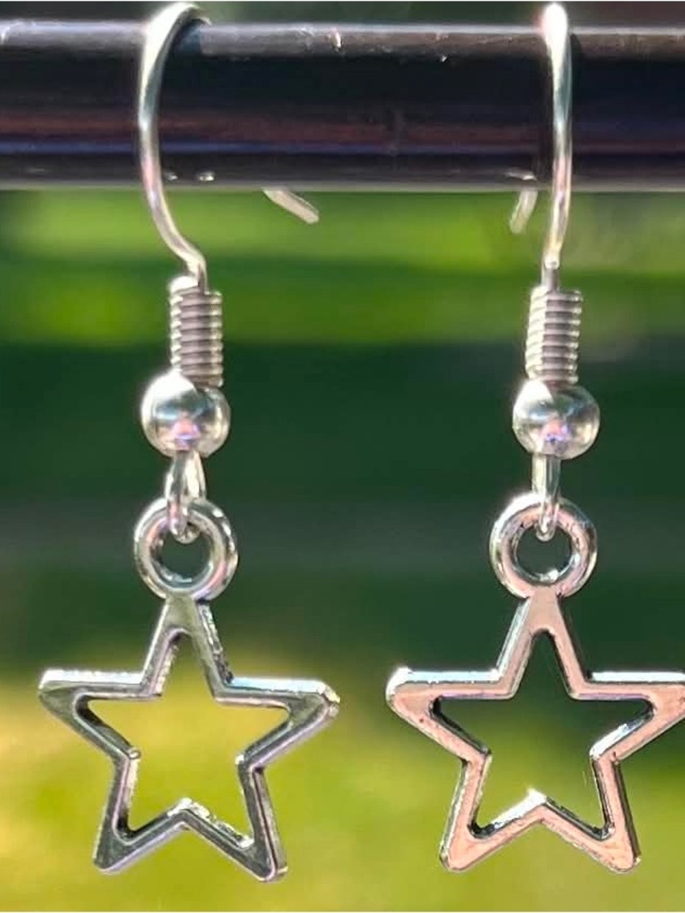 Mini Silver Star Outline Dangle Earrings - Women's Jewelry